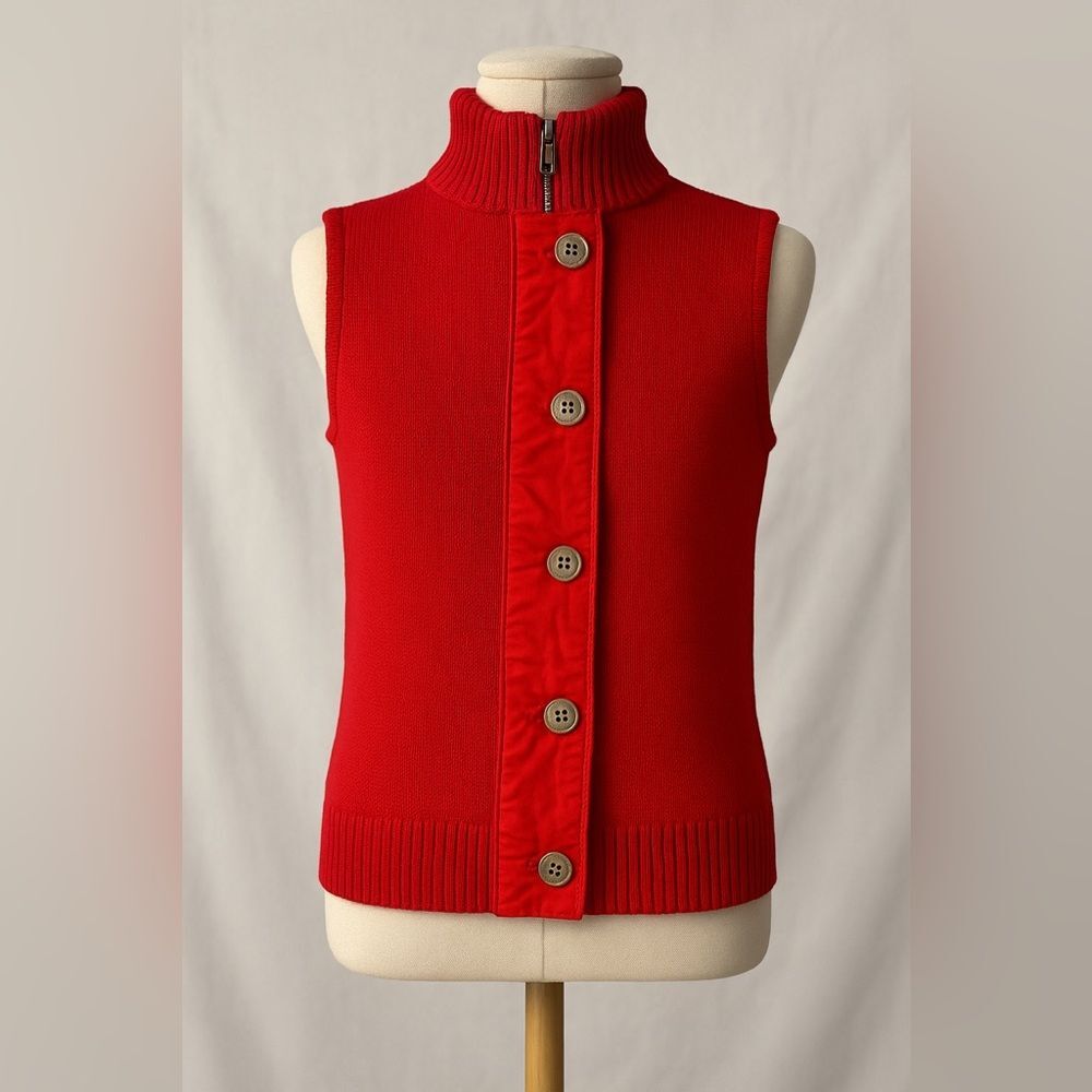 CHAPS Red Knit Button Vest | Women’s M | Preppy Sleeveless Sweater | 100% Cotton
